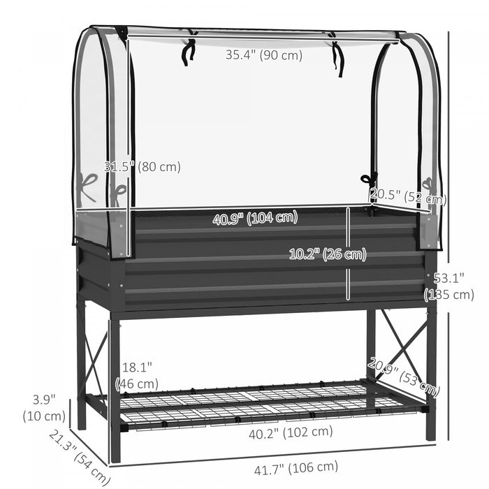 Outsunny Bac de Jardin Sureleve Metallique avec Housse, Noir