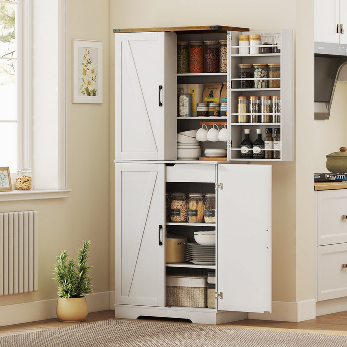 HOMCOM Meuble de rangement de cuisine 72 po, style campagnard, blanc