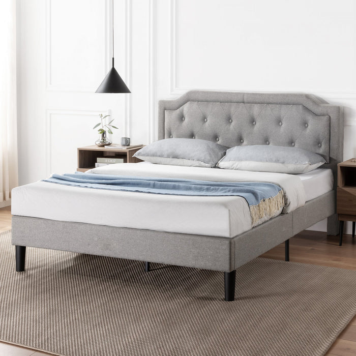 Kellen lit plateforme rembourré avec tête de lit gris pâle - Grand
