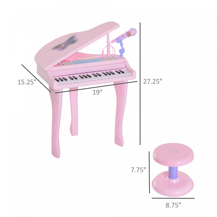 Qaba Mini Piano Musical Electronique 37 Touches Clavier Multifonction Enfants Jouet Avec Microphone Tabouret (rose)