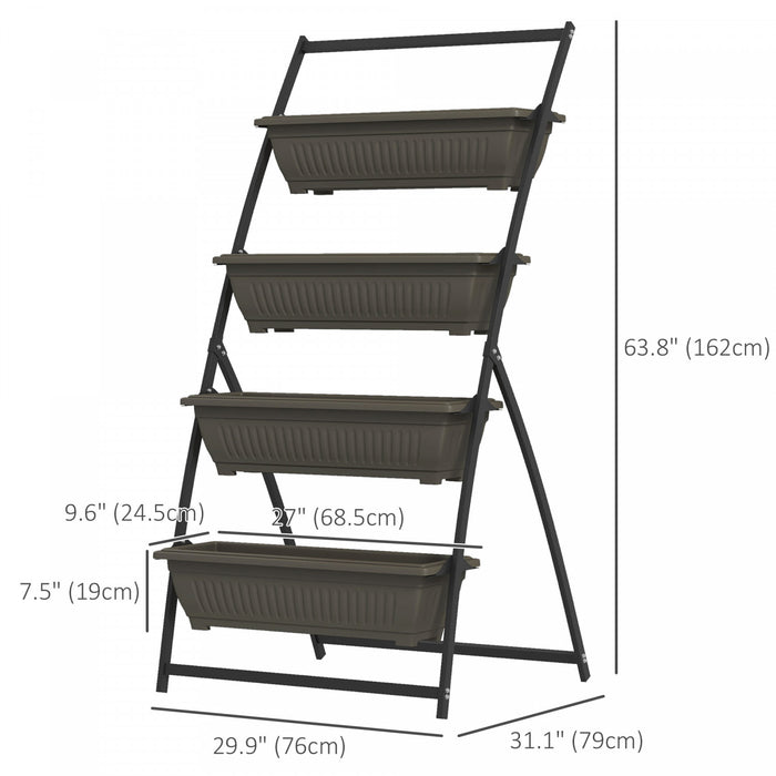 Outsunny Lit De Jardin Sureleve Vertical De 4 Niveaux Avec 4 Boites De Jardiniere, Support De Plante Exterieur Cultivent Le Conteneur Avec Des Trous De Fuite Pour Patio De Balcon Exterieur, Brun