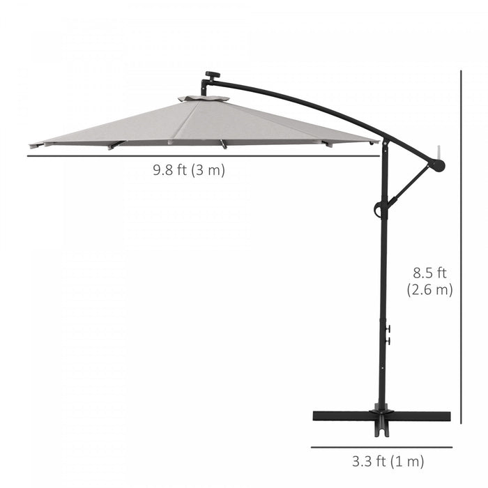 Outsunny 10ft Parapluie Cantilever D'exterieur Avec Lumieres Solaires