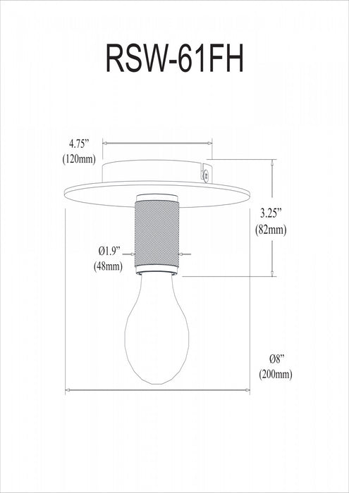 Plafonnier affleuré moyen Roswell de Dainolite avec fini laiton vieilli et 1 ampoule