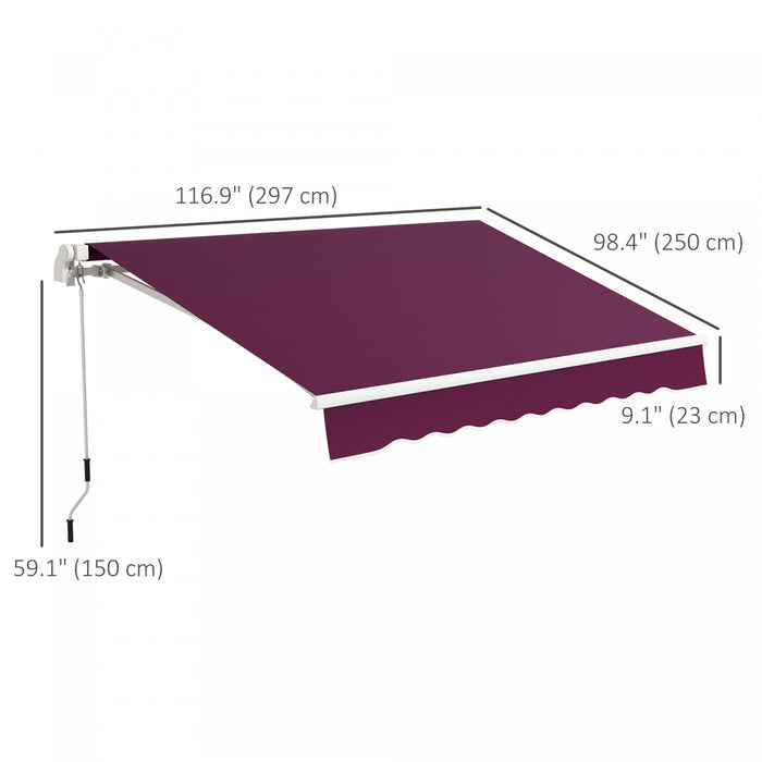 Outsunny Auvent Retractable 10' X 8' Avec Lumieres Led, Uv40+, Rouge Vin