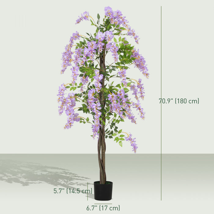 HOMCOM Arbre de glycine artificielle de 1,8 m avec fleurs violettes