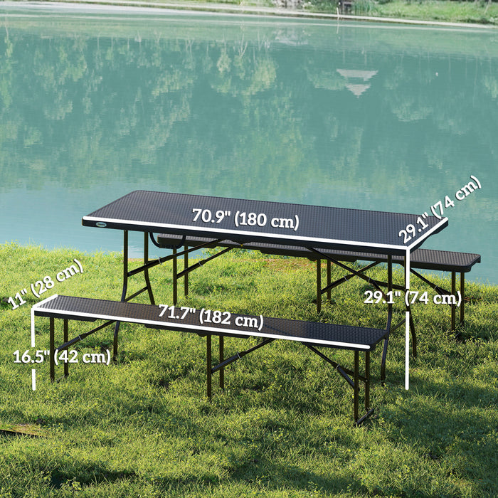 Outsunny 6ft 3-piece Faux Rattan Folding Picnic Table W/ 2 Benches, Black