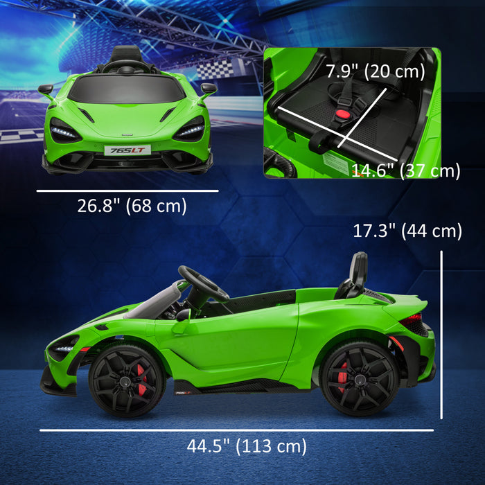 Qaba Mclaren 765lt Voiture Electrique 12 V Sous Licence Pour Enfants, Alimentee Par Batterie, Avec Portes Papillon, Telecommande, Demarrage Lent, Lumieres Led, Klaxon Musical, Vert