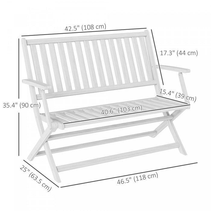 Outsunny Banc D'exterieur, Causeuse Pliable En Bois D'acacia De 46,5\" Blanc