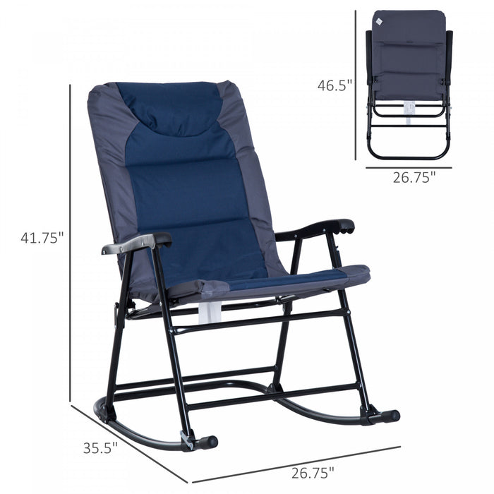 Ensemble De Chaises Bercantes Pliables Dessine De 2 Pcs En Patio, Bleu Marine