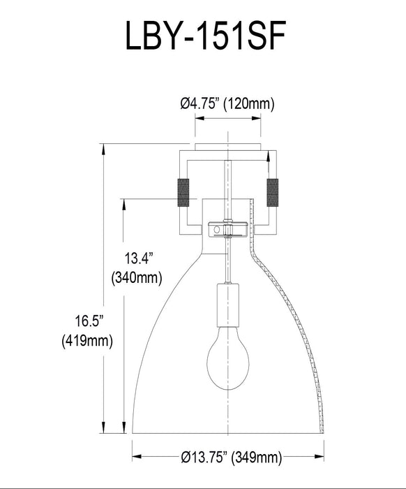 Plafonnier semi-affleuré Liberty de Dainolite avec fini laiton vieilli et noir mat, et 1 ampoule incandescente