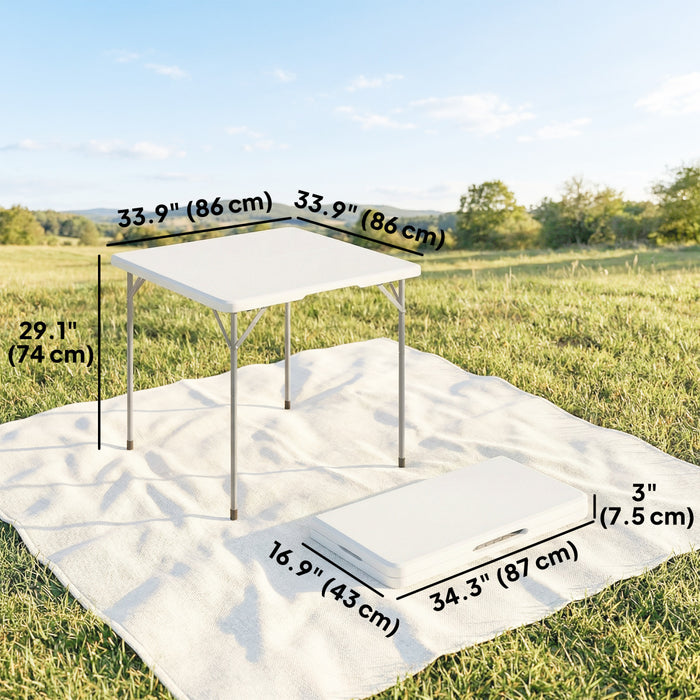 Outsunny Table Pliante de Pique-Nique 86 x 86 cm, Utilisation Interieure et Exterieure, Blanc