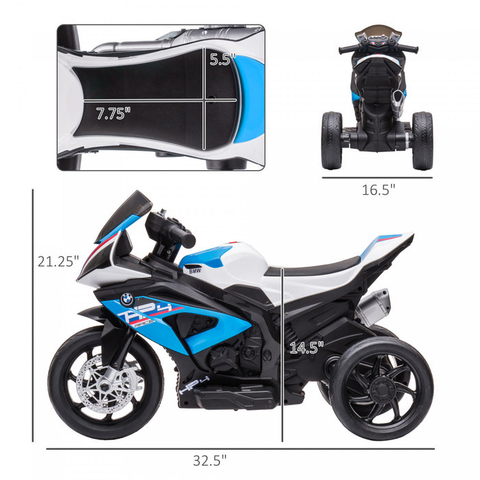 Aosom Porteur De Moto Electrique Pour Enfants Sous Licence Bmw Hp4 Jouet Moto 3 Roues 6v Alimentee Par Batterie Avec Musique Pour Filles Garcon 18-60 Mois, Bleu