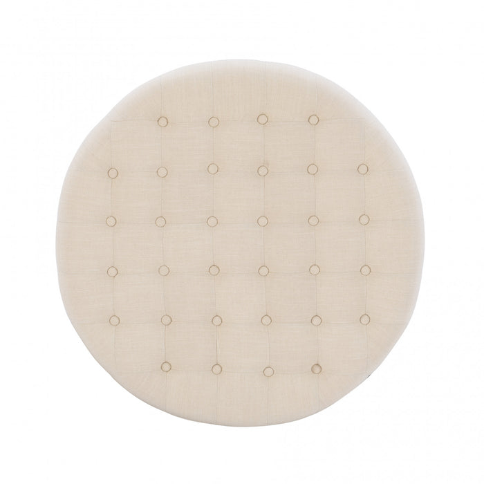 Pouf rond Isabelle capitonné en tissu - naturel