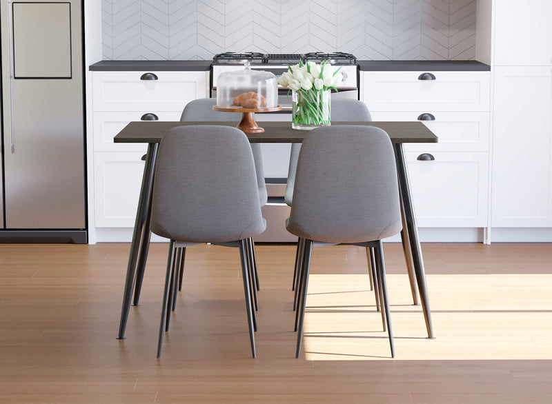 Chaise de salle à manger avec siège en tissu gris et base robuste en métal noir