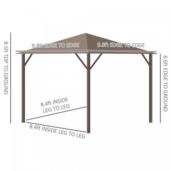 Outsunny 10' X 10' Acier Hardtop Gazebo Garden Sun Shelter Avec Moustique Crochet De Suspension Pour Filets Et Rideaux Cadre Abri De Jardin En Acier Dur Avec Moustiquaire Et Rideaux