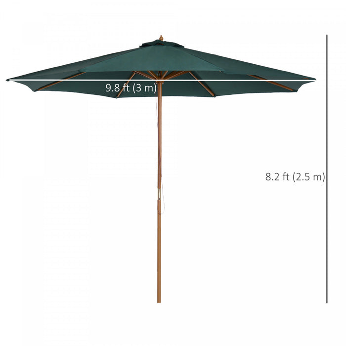 Outsunny Parasol De Terrasse En Bois De 3 M Mecanisme De Poulie, Vert Fonce