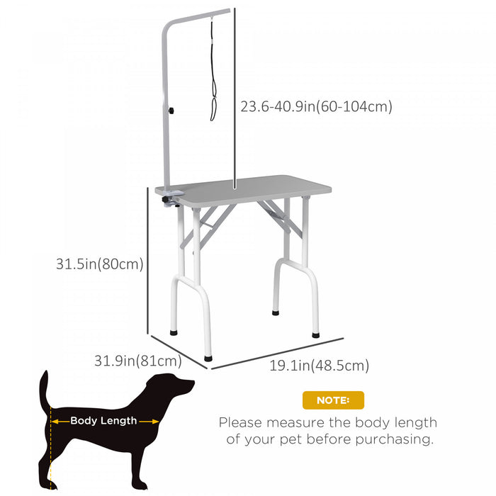 Pawhut Table De Toilettage Pour Petits Chiens, Table De Toilettage Pliable Pour Chiens Et Chats Avec Bras Reglable, Surface Antiderapante, Gris