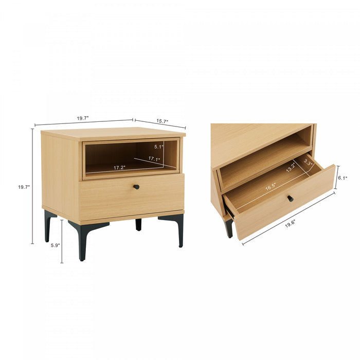 Table de nuit moderne Amara 20\" en chene clair (1 tiroir) - Lot de 2