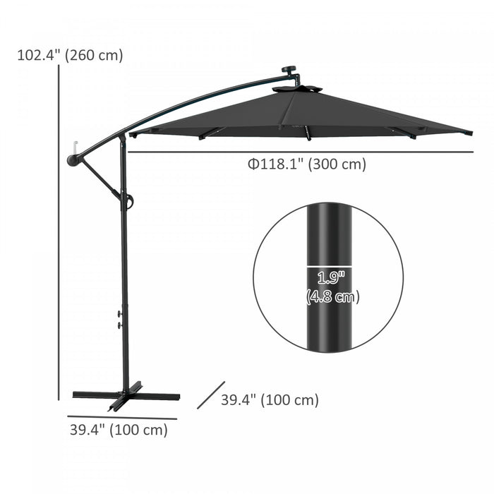 Outsunny Parasol Deporte Exterieur De 10pi Avec Eclairage Solaire, Noir