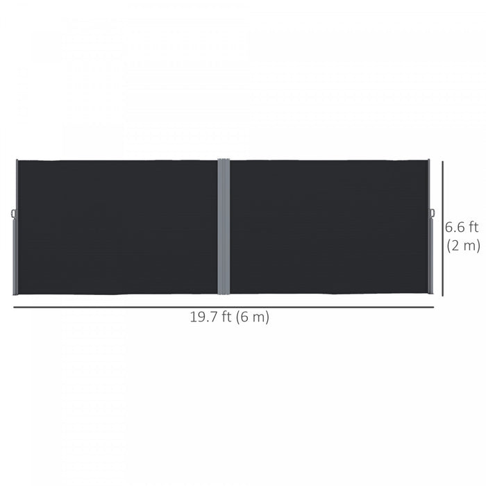Outsunny Auvent Double Face Retractable, Ecran De Confidentialite, Noir