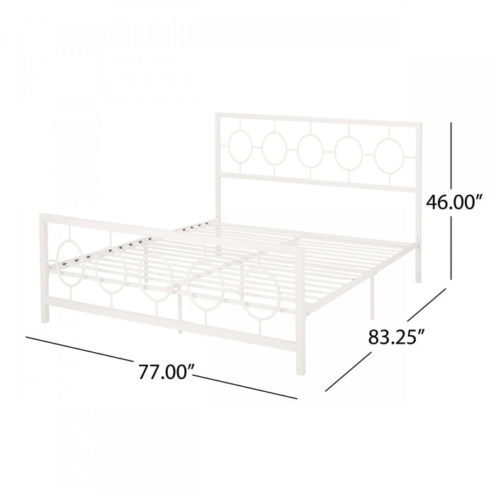 Robert Cadre De Lit En Metal Avec Tete Et Pied De Lit Au Design Circulaire, Taille King, Blanc