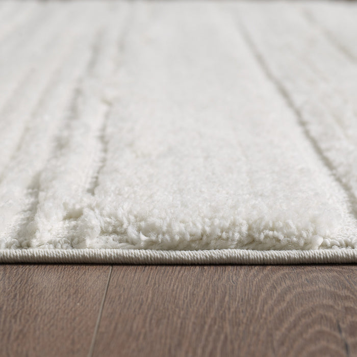 Carpette à poil long Quinto crème à motif de vagues - 2 pi 7 po x 8 pi