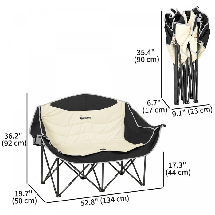 Outsunny Chaise De Camping Double , Chaise De Camping Rembourree, Kaki