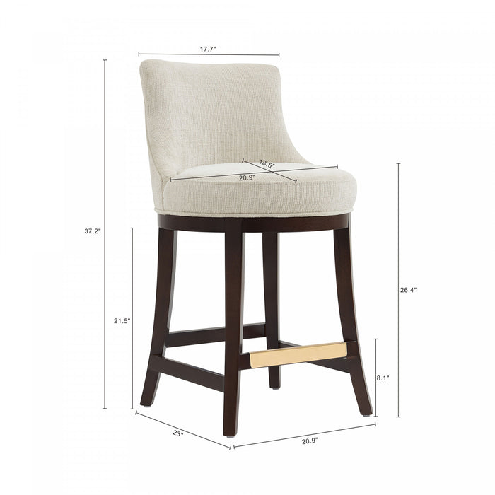 Tabouret de comptoir moderne en chenille Lucia avec structure en bois, naturel - Lot de 3