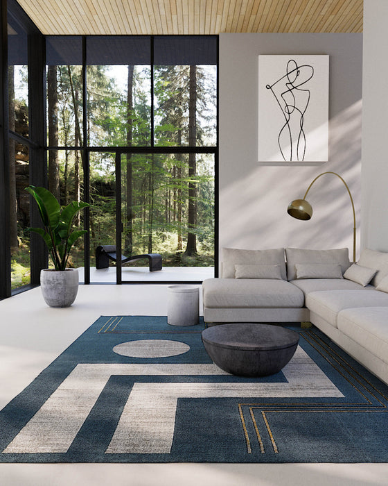 Tapis Contemporain Erisa 5'1\" x 7'7\" en Bleu