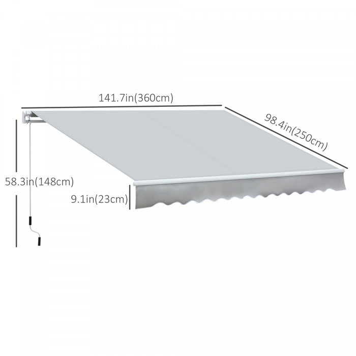 Outsunny 11.8x8.2pi Auvent De Terrasse Retractable Manuel Resistant A L'eau Pare-soleil Exterieur Pont Fenetre Porte Auvent Abri Gris