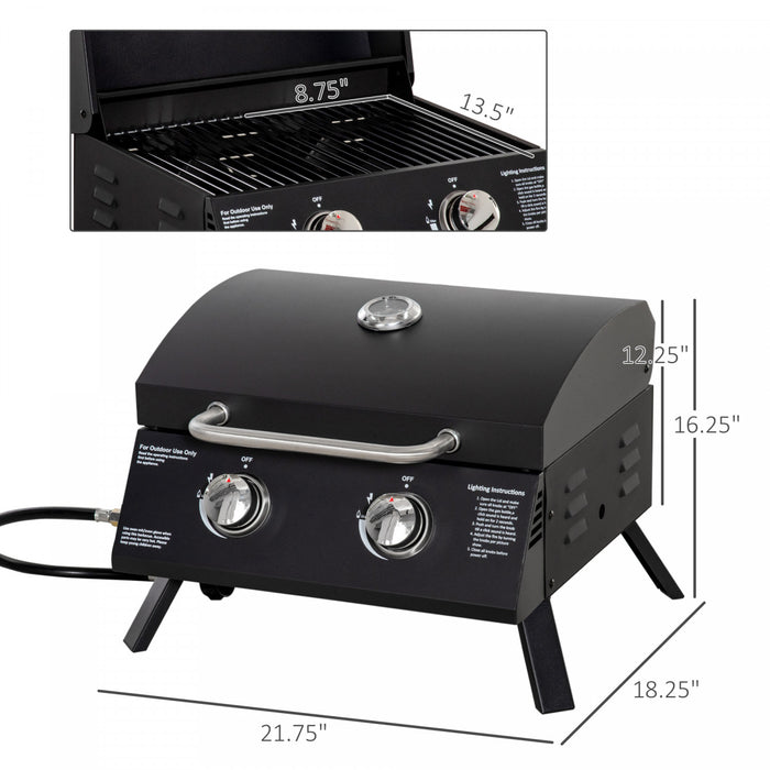 Outsunny Barbecue a gaz propane de table transportable a 2 bruleurs