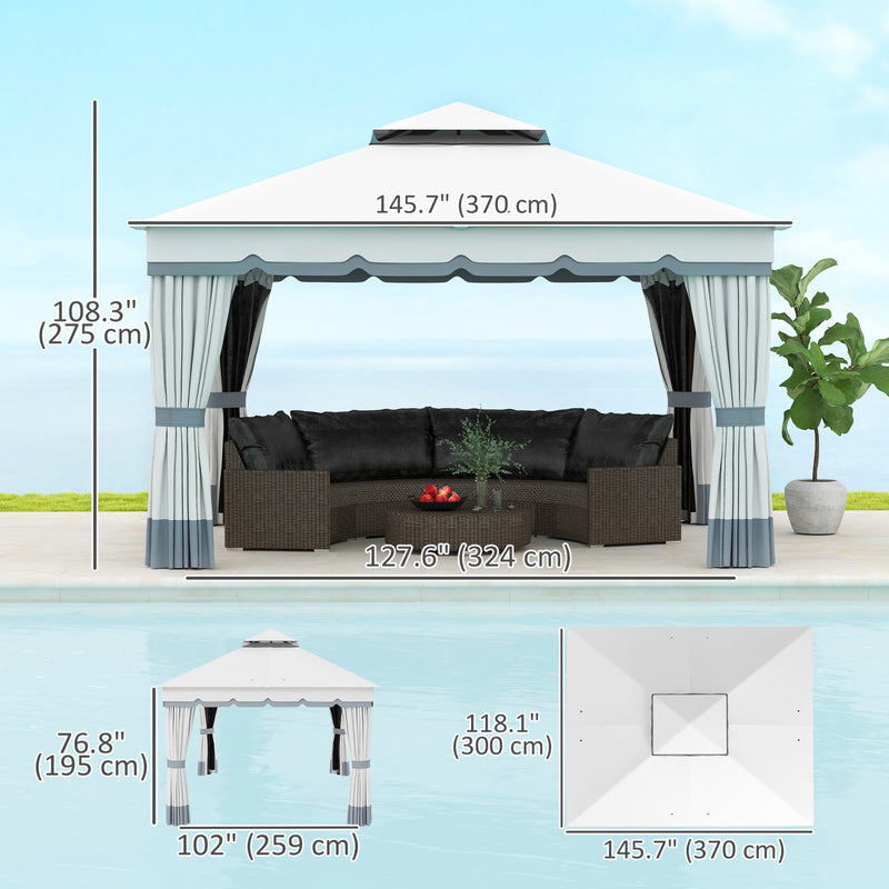 Outsunny Gazebo Exterieur A Double Toit 10' X 12' Avec Filet Et Rid ...