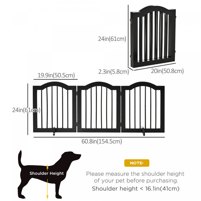 Pawhut Barriere Autoportante Pour Chiens Barriere En Bois Pour L'interieur, 3 Panneaux Avec 2 Pieds De Soutien, Pour Portes Et Escaliers, Noire