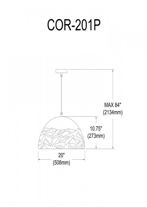 Luminaire suspendu Coral de Dainolite de 20 po de diamètre, avec fini blanc mat et 1 ampoule