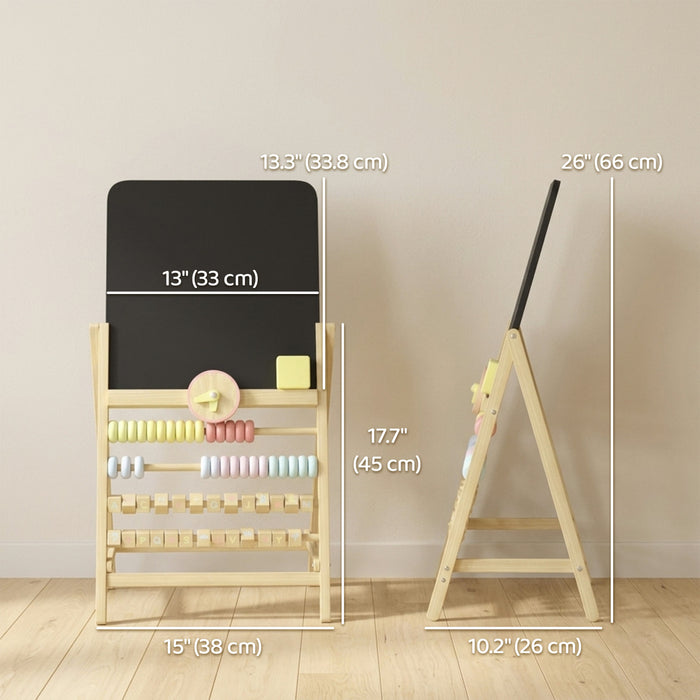 Chevalet artistique Qaba en bois pour enfants, double ardoise, horloge et boulier