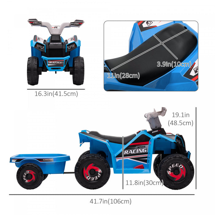 Aosom Quad 6 V Pour Enfants, Vehicule Electrique Alimente Par Batterie A 4 Roues Avec Remorque Arriere, Roues Resistantes A L'usure, Pour Garcons Et Filles – Bleu