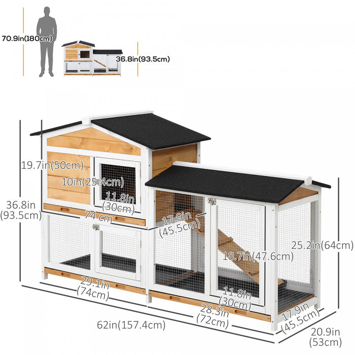 Pawhut Clapier A Lapins En Bois A 2 Niveaux Cage Pour Lapins De Basse-cour Petite Maison Pour Animaux Avec Rampe Et Parcours Exterieur