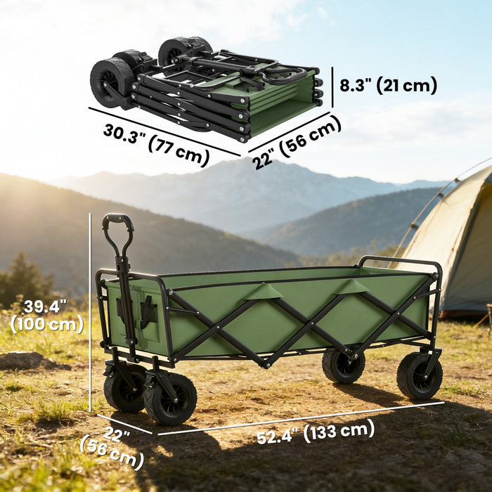Chariot de Jardin Pliable 130L avec Roues, Chariot Robuste, Vert