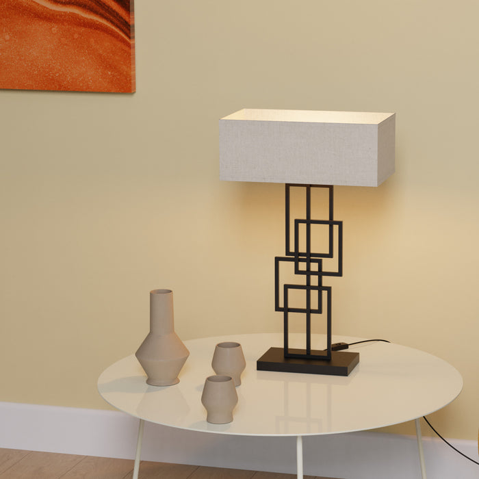 Lampe de table géométrique chic noire de 27 po avec abat-jour cylindrique