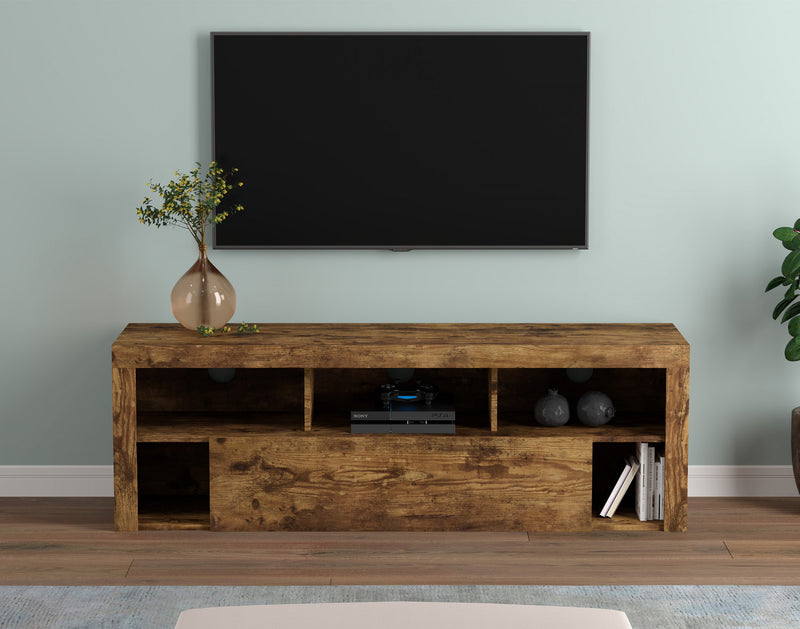 Meuble pour téléviseur de 59 po avec 1 grand tiroir et 5 tablettes - bois recyclé brun 