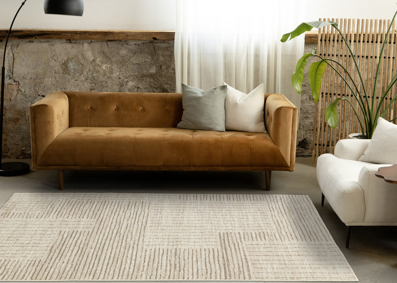 Tapis Florence Brown Cream a motif geometrique a lignes lineaires, 5'3\" x 7'4\"