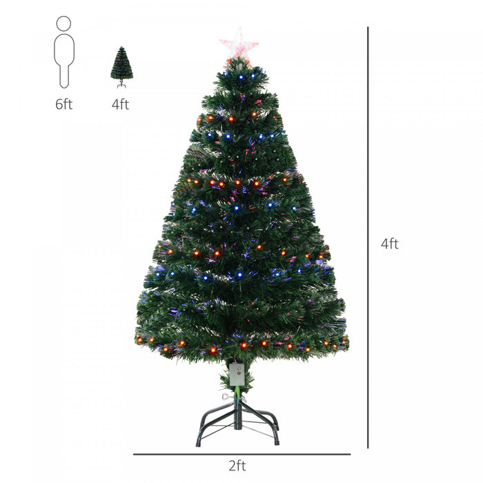 Homcom Arbre De Noel Artificiel A Fibre Optique Pre-illumine De 4 Pieds Avec 130 Branches Et Lumieres Led