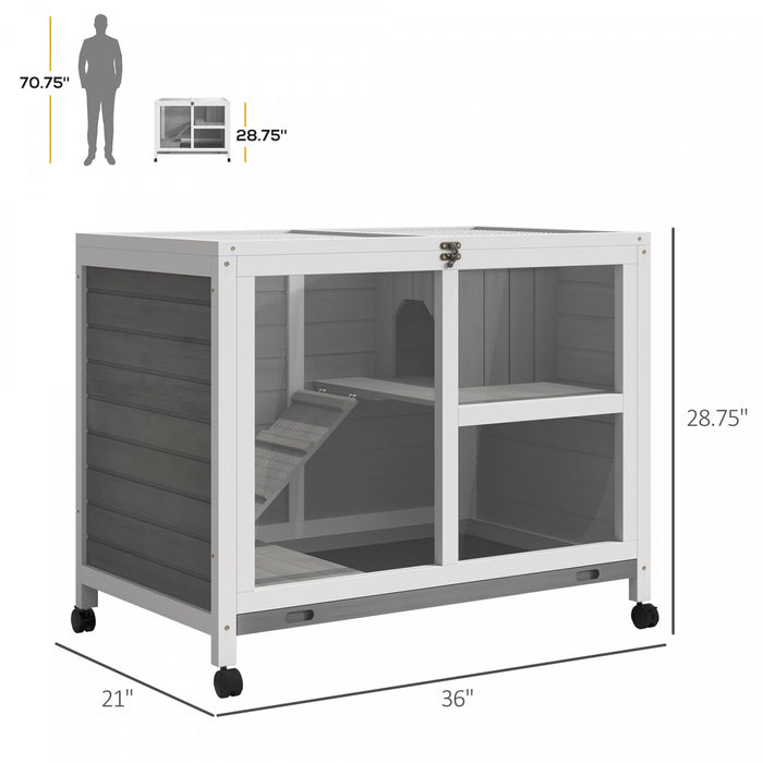 Pawhut Clapier De Lapin En Bois Massif Cage De Lapin Maison De Cochon D'inde A L'interieur Resistant A L'eau Avec Plateau Coulissant A Rampe Roues Pivotantes A 360 °,gris