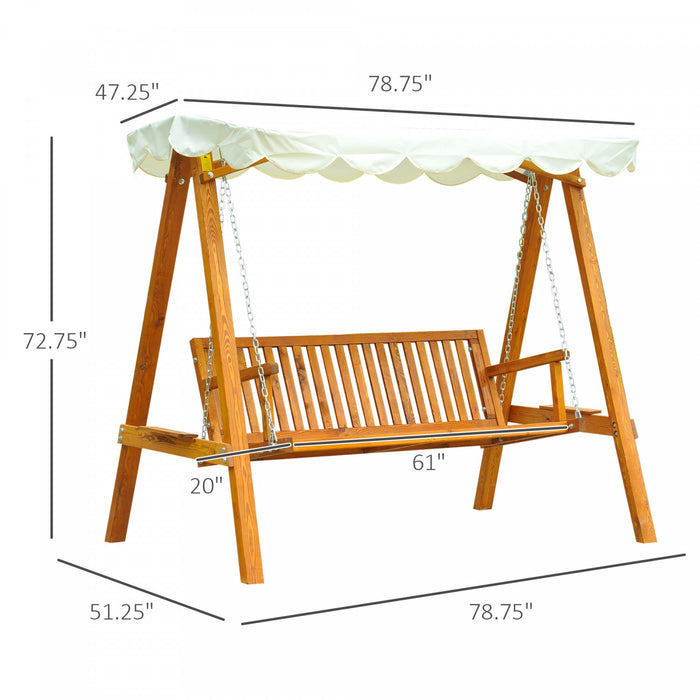 Outsunny 3 Places Balancoire En Bois Hamac Robuste Patio Jardin Exterieur Avec Auvent