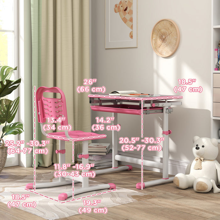 Qaba Ensemble Bureau Et Chaise Pour Enfants Reglable Bureau Inclinable Rose
