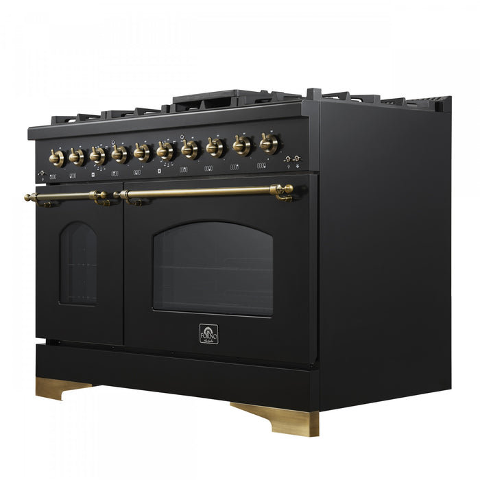 Cuisiniere a double combustible Antico de 48 pouces , noire, 5,5 pi³ four double - FFSGS6113-48BLK