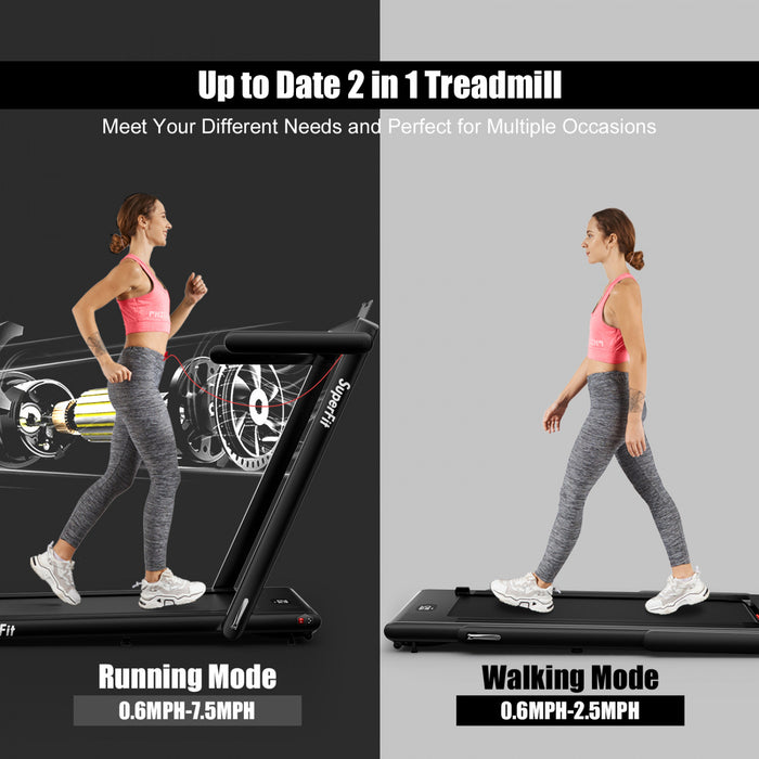 Tapis De Course Pliable 2 En 1 Superfit, Avec Haut-parleur, Telecommande Et Controle Via Application, Moteur 2,25 Hp, 2 Modes : Marche Et Course, Vitesse De 1 A 12 Km/h, Noir