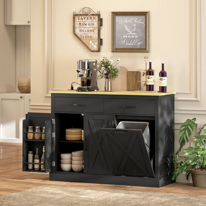 HOMCOM Meuble a Poubelle Basculant avec Station de Charge, Ilot de Cuisine