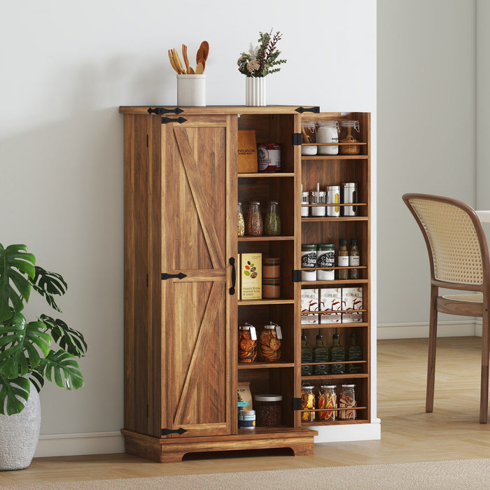 HOMCOM Armoire de cuisine avec etageres reglables, marron