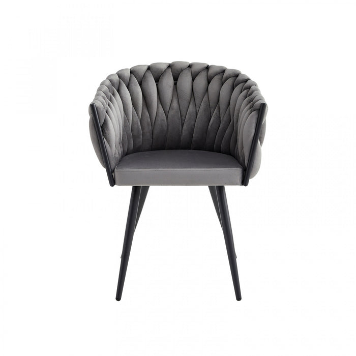Chaise de salle à manger avec accoudoirs Hildy en velours gris foncé (ensemble de 2)